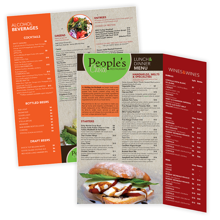 Holiday Inn Burbank Hotel ~ Lunch-Dinner Menu